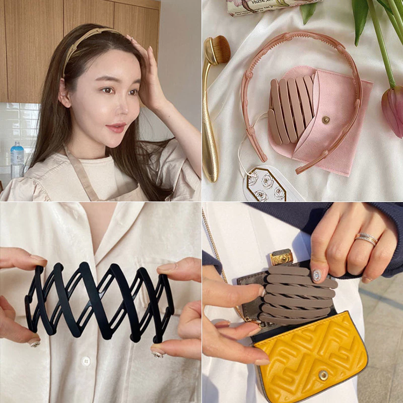 Băng đô cài tóc gấp gọn bỏ tui tiện dụng cho nữ - màu nhám trơn sang trọng