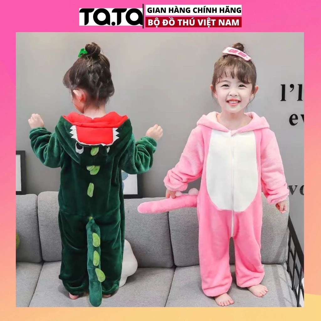 Bộ đồ hình thú KHỦNG LONG XANH NHÍ ,bộ đồ liền thân nhiều màu cho bé Trai bé Gái loại CAO CẤP TA18
