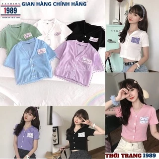 Áo thun nữ croptop 6 mầu cổ v có LOGO chất cottong -EOBI