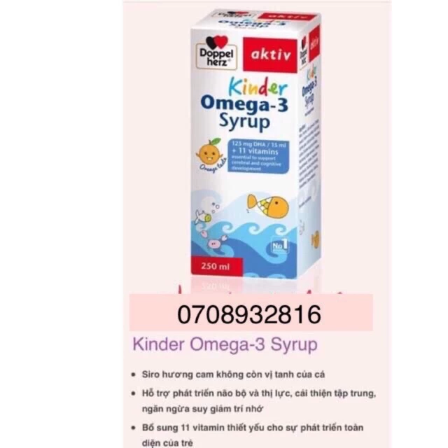 Omega3 syrup 250ml (hàng chính hãng công ty) (kinder omega 3 syrup Doppel herz )(made in đức)