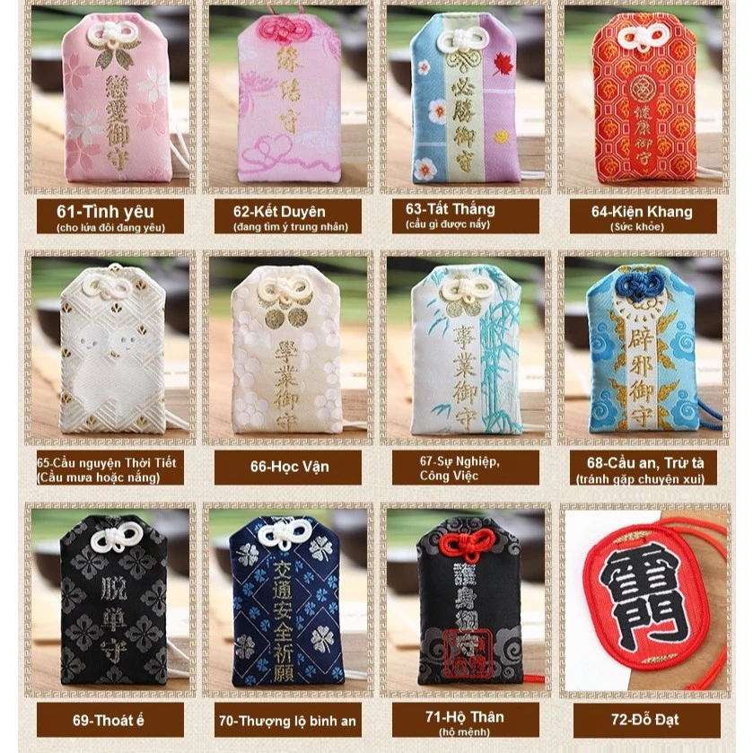 Túi Phước May Mắn Omamori Size Lớn tặng Đá Ngũ Sắc