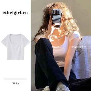 Ethelgirl phù hợp với quần áo nữ gợi cảm crop top áo thun ngắn tay eo cao