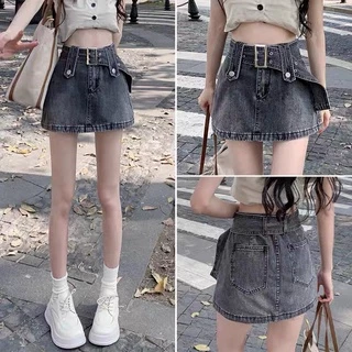 Chân Váy jeans ngắn kèm đai có quần trong Hàn quốc