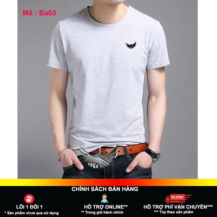[hot] Áo thun nam cổ tròn màu xám made in bahada