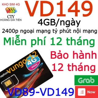 SIM 4G VINA U1500 BIG50Y D159V VD149 12VD120M VD89P VÀ FHAPPY 2GB/NGÀY GỌI VÀ DATA MIỄN PHÍ 1 NĂM