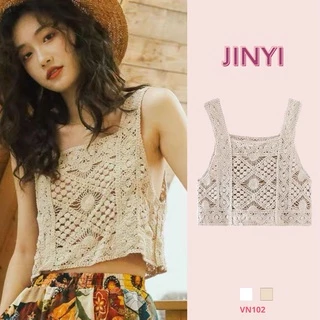 VN102 JINYI Áo 2 dây lưới croptop đi biển siêu xinh, dễ mix đồ