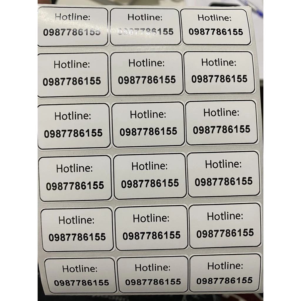 Nhãn tem ghi chú thông tin số điện thoại - Hotline ( Dán sản phẩm, bao bì..)