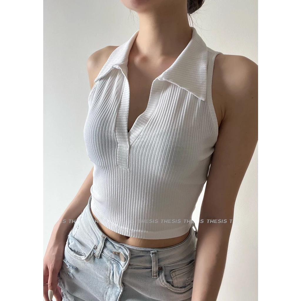 ÁO BA LỖ CỔ V - Áo Croptop Thun Tăm THESIS