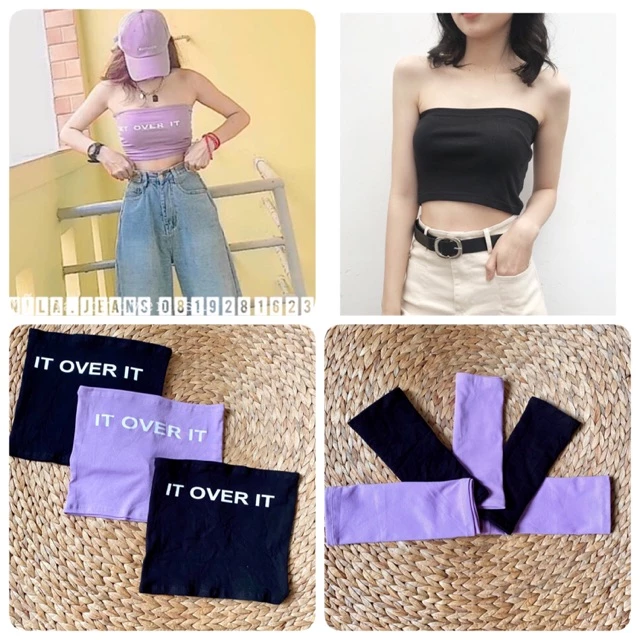 Áo ống croptop siêu co giãn màu tím và đen