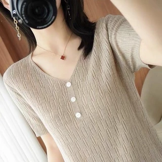 Áo Sweater Tay Ngắn Màu Trơn Dáng Ôm Thời Trang Mùa Hè Xinh Xắn Cho Nữ