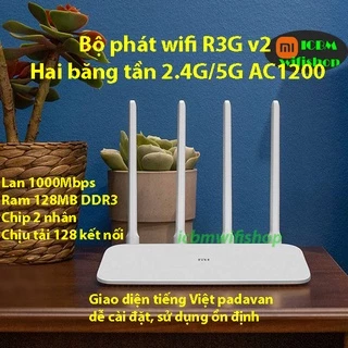 Xiaomi R3G v2 nonUSB  Router wifi băng tần kép AC1200, non USB,Wan Lan Gigabit 1Gb, Mikrotik Lv1 noWifi