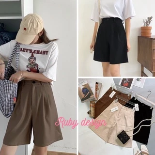 Quần Short Cạp Cao , Quần Short Nữ Ống Rộng Dáng Lửng Ulzzang chất tuyết mưa dày dặn 3 màu đen nâu tây be Q660