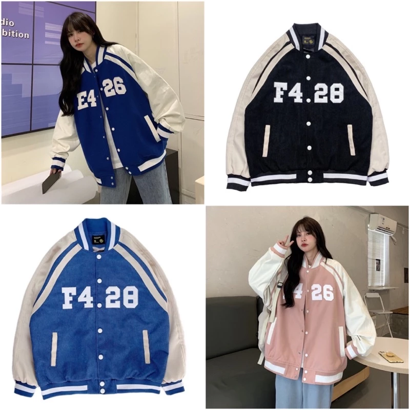 Áo Khoác Bomber F428 nhung gân 2 lớp màu ĐEN/XANH/NÂU/HỒNG✨chữ thêu tay phối  🧸 Jaystoree