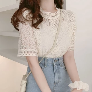 Áo kiểu nữ dáng croptop phối ren điệu đà phong cách Hàn Quốc