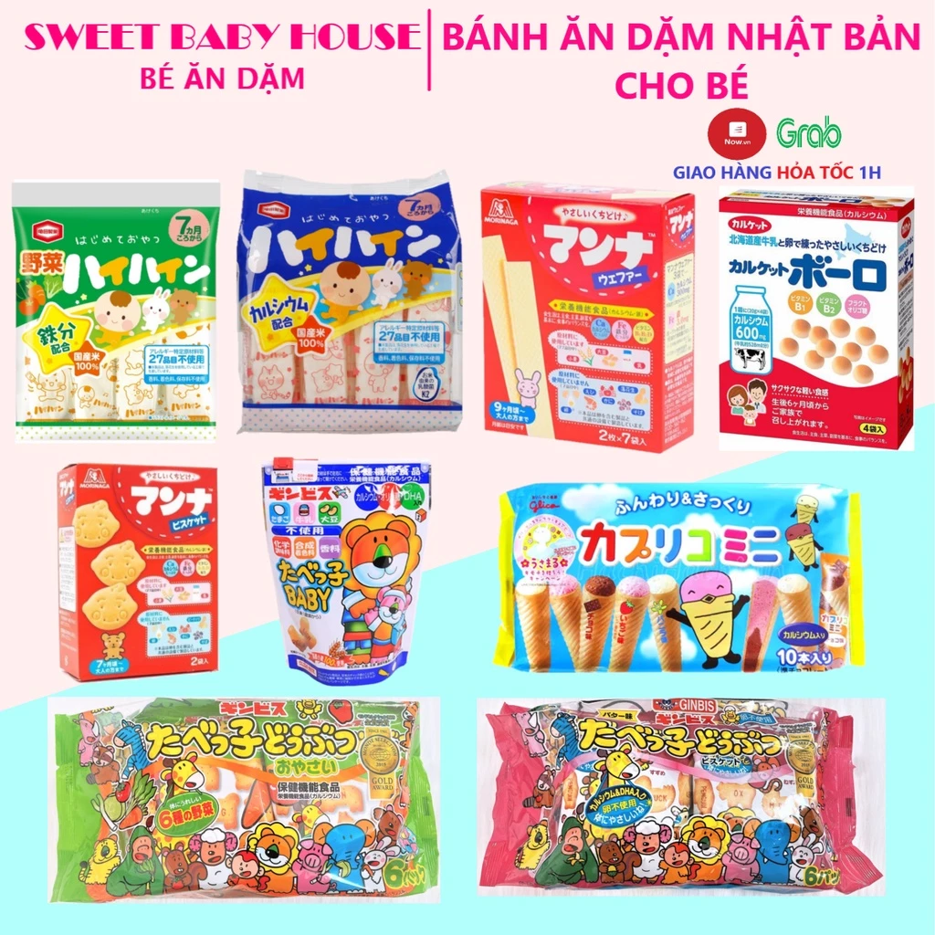 Bánh ăn dặm Morinaga, bánh gạo Haihain, bánh ốc quế Glico, bánh men bi Moro Nhật Bản cho bé - Sweet Baby House