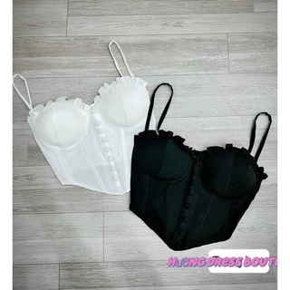 Áo 2 dây rip cúp ngực phối nút vạt bầu from croptop kèm mút ngực tôn dáng sexy sang chảnh alohashop91