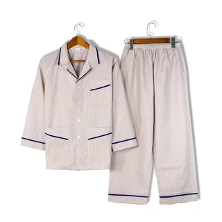 Bộ đồ pijama trung niên dài tay vải cotton pha mềm mát dành cho người già loại sọc