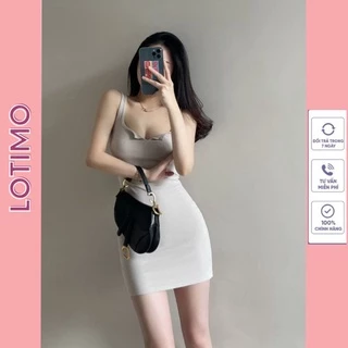 Váy ôm body đầm sexy sát nách cổ xẻ hở lưng cổ thun gân tâm đẹp dễ thương LOTIMO VD01