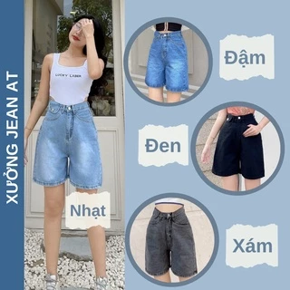 Quần Short Jean Ngố Nữ Ống Rộng Túi Nắp Lưng Cao Basic Chất Bò Phong Cách Ulzzang Hàn Quốc 4 Màu 438