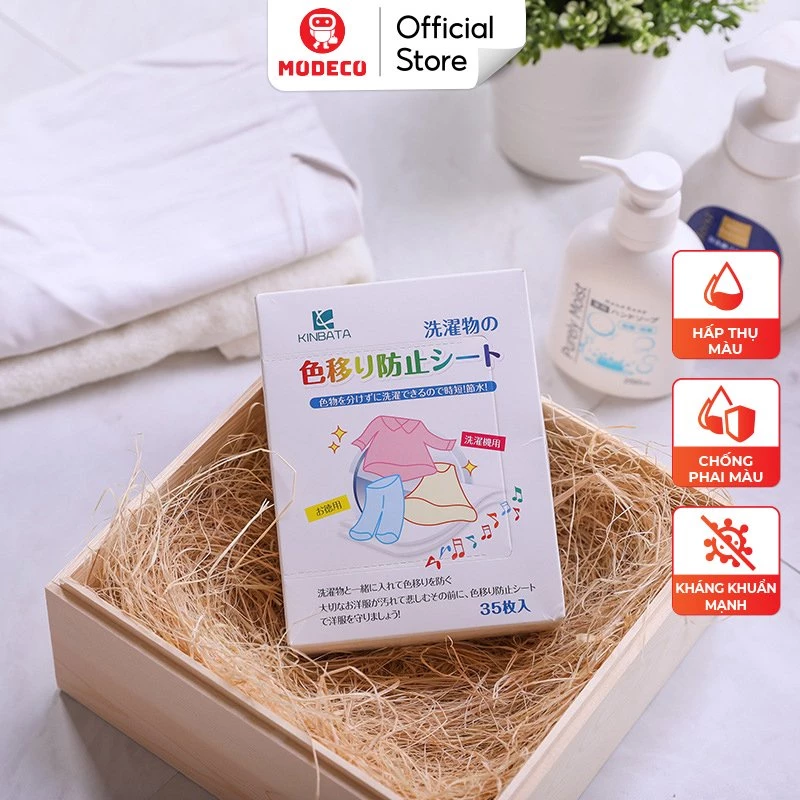 Giấy Hút Màu Và Chống Phai Màu Quần Áo KINBATA Nhật Bản - Hộp 30 Tờ Thấm Hút Màu Cực Mạnh, Kháng Khuẩn Và Chống Bọ Ve