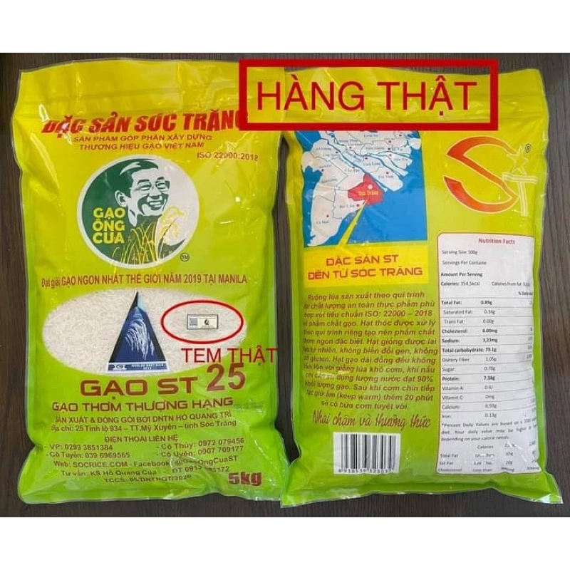 Túi 5kg Gạo ST25 Hồ Quang Cua tại Hà Nội - gạo ngon nhất thế giới