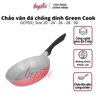 Chảo đúc chống dính men đá đáy từ Green Cook GCP03-IHP màu hồng công nghệ 7 lớp chống dính Hàn Quốc