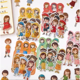 Sticker chibi outfit đời thường dễ thương trang trí scrapbook, bullet journal, sổ album...