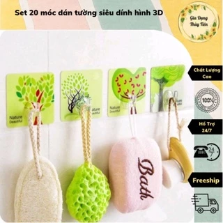 Set 20 móc dán tường siêu dính hình 3D