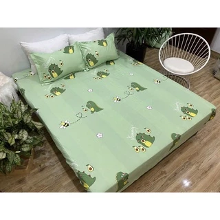 |(Gì cũng rẻ) Bộ 3 món ga kèm 2 áo gối m6/m8/2m2, drap bo chun bọc nệm mẫu Khủng long bơ poly cotton