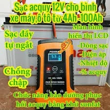 sạc bình acquy 12V 3Ah-100Ah FOXSUR tự ngắt khi đầy chức năng bảo dưỡng phục hồi ắc quy bằng khử sunfat chống ngược cực