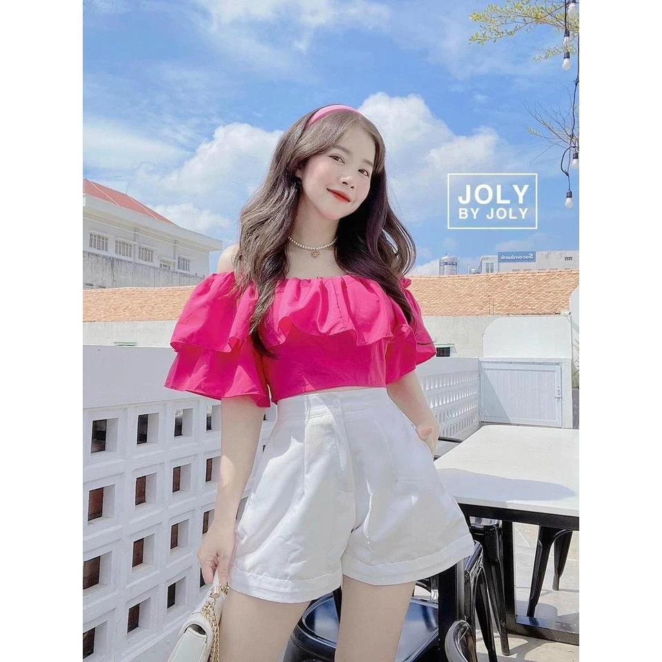 Áo Trễ Vai Croptop Ngắn Tay Phồng PINKSTORE29, Phong Cách Bánh Bèo A5376