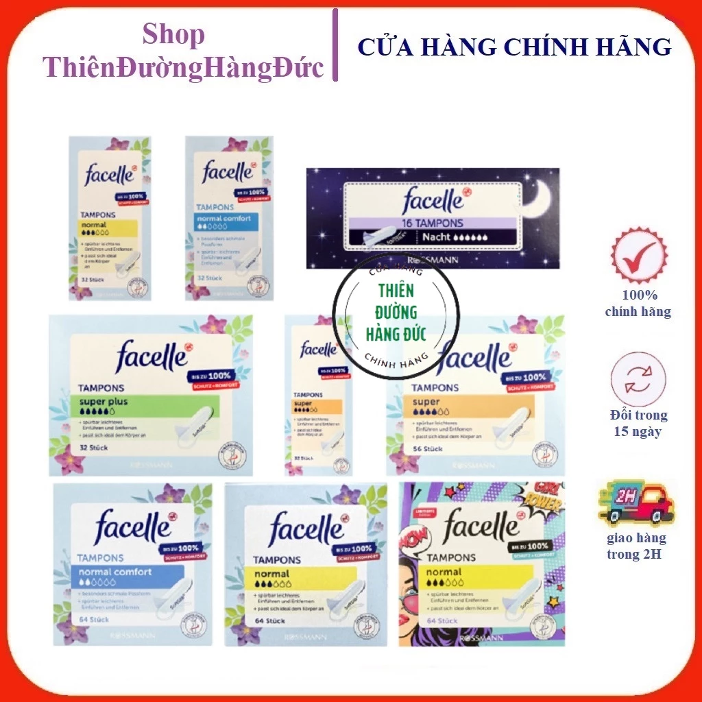 Băng vệ sinh Tampon Facelle Đức đầy đủ size