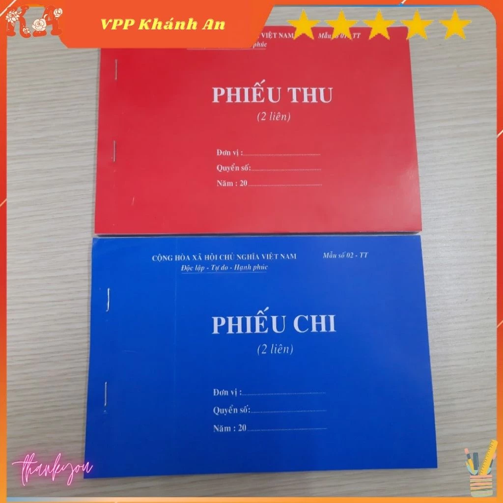 Phiếu thu, Phiếu chi 2 liên A5 100 tờ/quyển