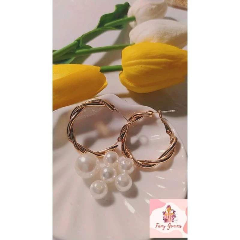 Khuyên còng mạ vàng xoắn (ảnh thật tự chụp)