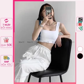 Áo 2 Dây Nữ Croptop Bản To Hở Lưng Có Mút Ngực Kiểu Ovesize Dáng Ôm Body Thể Thao 100% Cotton Màu Trắng Đen Thời Trang