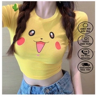 Áo croptop in hinh pokemom cổ tròn siêu dễ thương