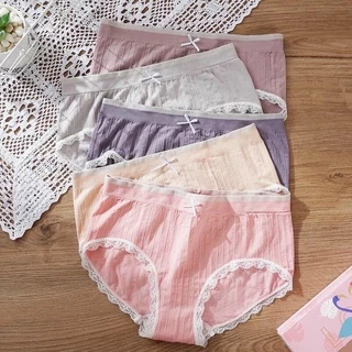 Set 5 quần chip nữ cotton đính nơ màu trơn mềm mịn Khánh khuẩn nâng Mông tôn dáng