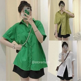 Áo sơ mi nữ tay ngắn unisex form rộng sơ mi cộc tay chất thô mặc đi học làm chơi cực đẹp