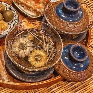 pass tách/chén trà kiểu Trung Quốc cổ có nắp sứ men xanh/thủy tinh
