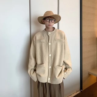 Áo khoác cardigan dệt kim dày dặn dáng rộng phong cách hàn quốc thời trang thu đông cho nam simple top áo len tay dài unisex fashion áo len cao cổ from rộng hàn quốc retro áo cardigan nam