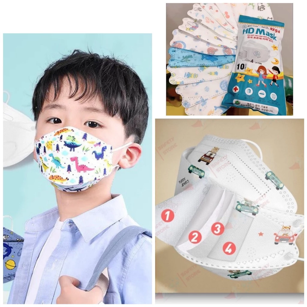 COMBO 50 Chiếc Khẩu Trang 4D KF94 Chính Hãng Hoạ Tiết Cho Bé từ(1-10 tuổi) Kháng Khuẩn, Chống Bụi Mịn