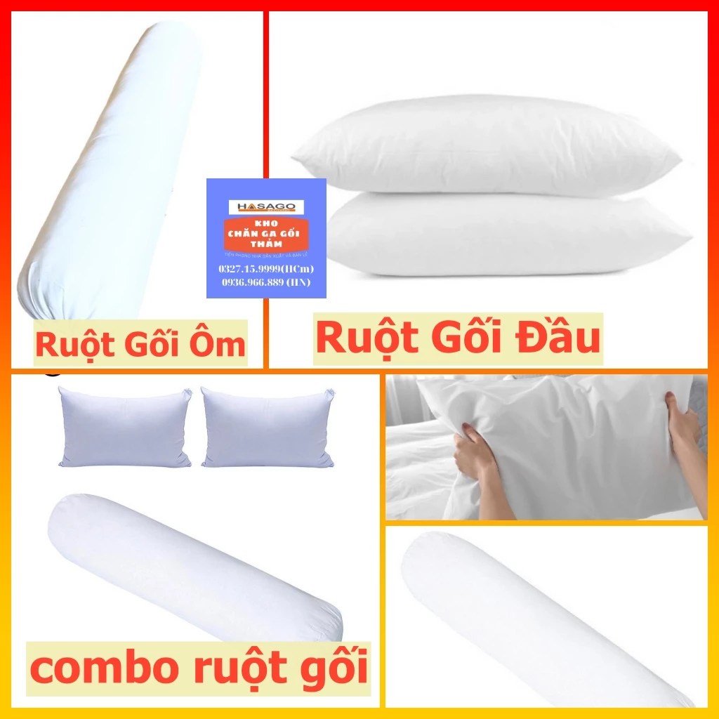 Ruột Gối Ôm Bông Tinh Khiết cỡ 35x100 kích thước phổ thông vừa với mọi loại vỏ