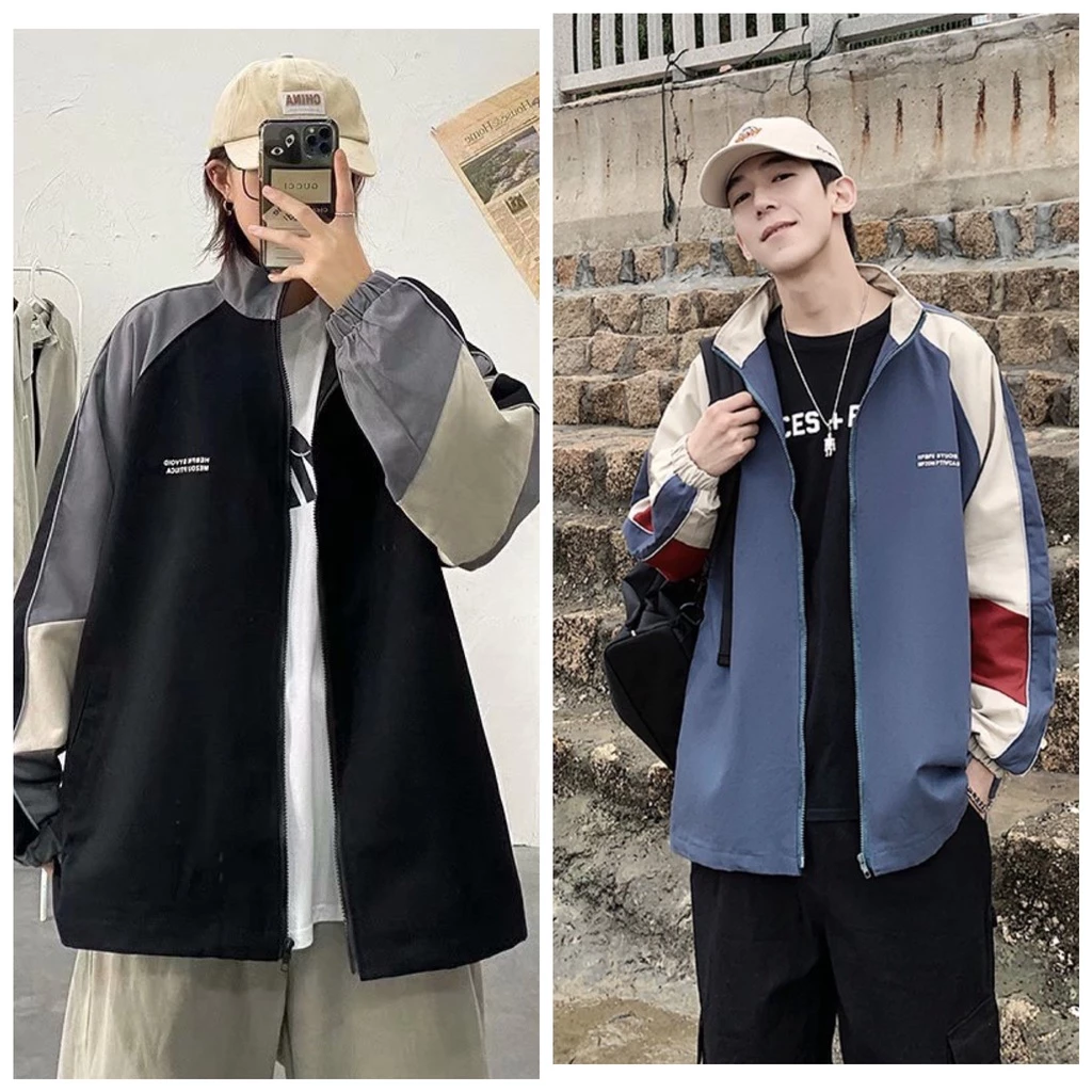 áo khoác dù nam nữ unisex from rộng logo in dù 2 lớp tay phối màu