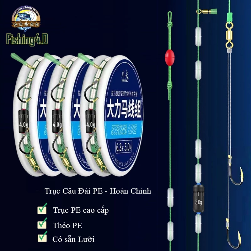 Trục Câu Đài Pe buộc sẵn Full Thẻo Lưỡi Đôi Lực Tải Lớn Đầy đủ tiện lợi - Chỉ Việc đi câu - AA67