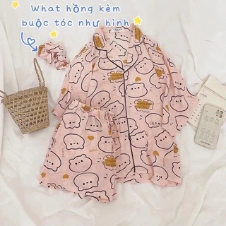 Pijama, Đồ Mặc Nhà Đi Ngủ Nữ Con Gấu Cute Tay Cộc Chất Kate