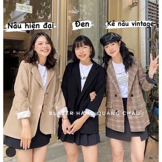 [Ảnh thật/video] Áo blazer nữ 2 lớp dài tay trơn/kẻ áo vest phong cách Hàn Quốc