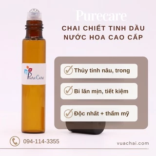 Lọ thủy tinh NÂU 5ml 10ml dạng bi lăn chiết nước hoa tinh dầu serum - Loại Mỏng