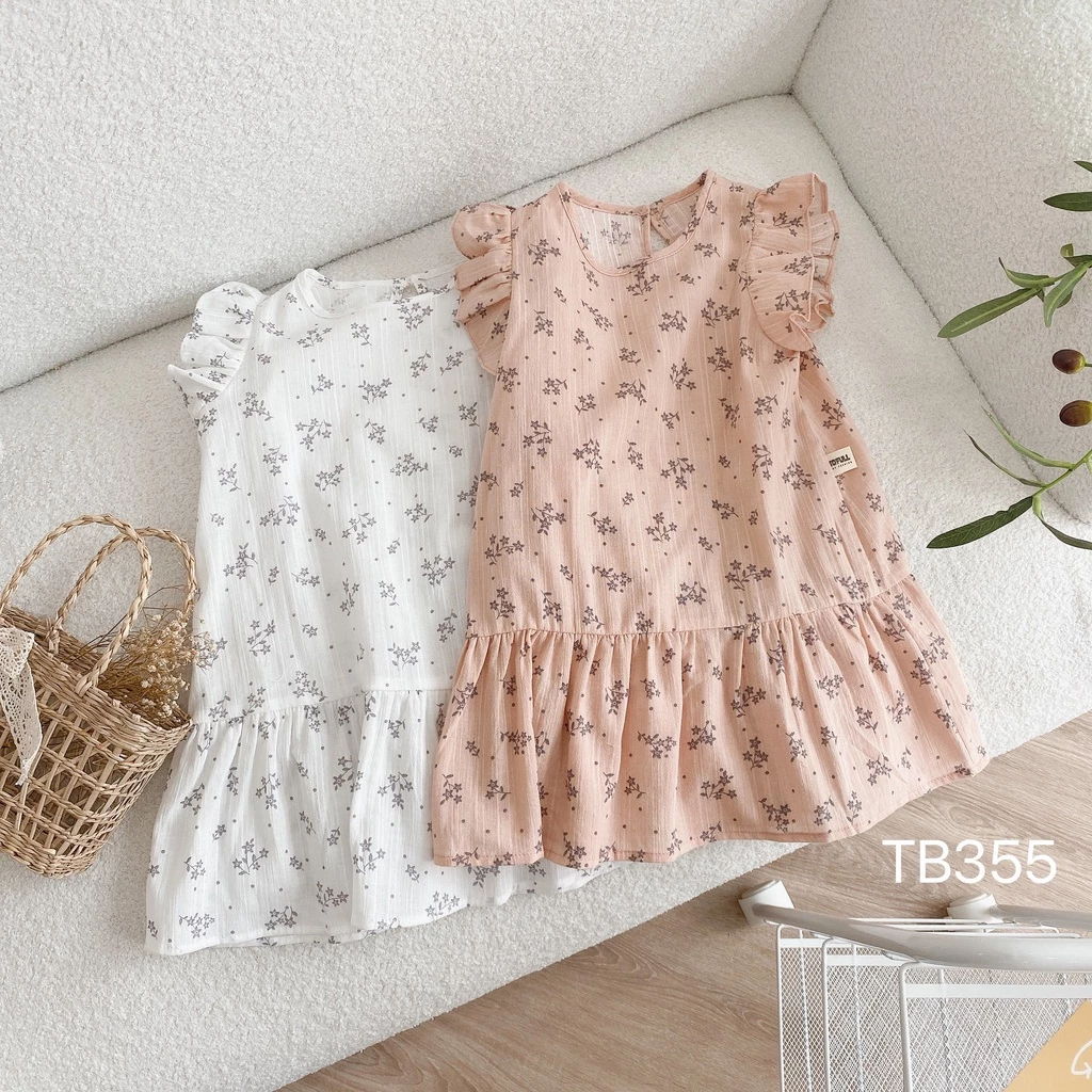 Váy đuôi cá hoa nhí xinh yêu, váy sát nách cánh tiên cho bé gái vải đũi thô mềm mát size 80 - 130 (10 - 23 kg)