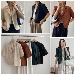 Blazer cộc tay đệm vai dáng lửng