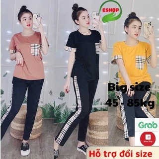 Đồ bộ nữ đồ mặc nhà ESHOP bigsize trung niên quần dài dễ thương thể thao thun cotton mùa hè đi chơi ngủ cute DB15